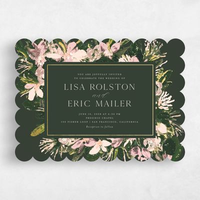Green Scalloped Wedding Invitation - Bloomsbury Landscape Foil