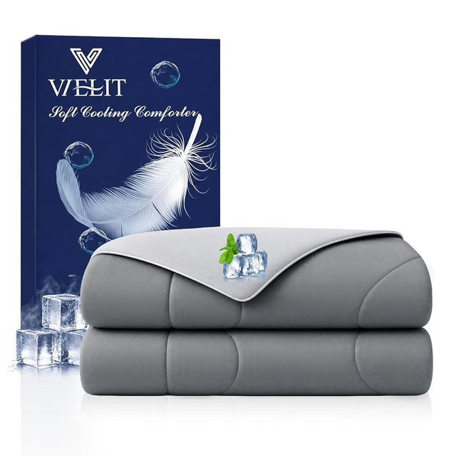 Vielit Cooling Comforter King Size for Hot Sleepers & Night Sweats, Luxury Lightweight Cooling Blanket, Soft Dual-Sided Breathable Summer Comforter,Q-Max>0.425,Machinewashable,90x106,Grey