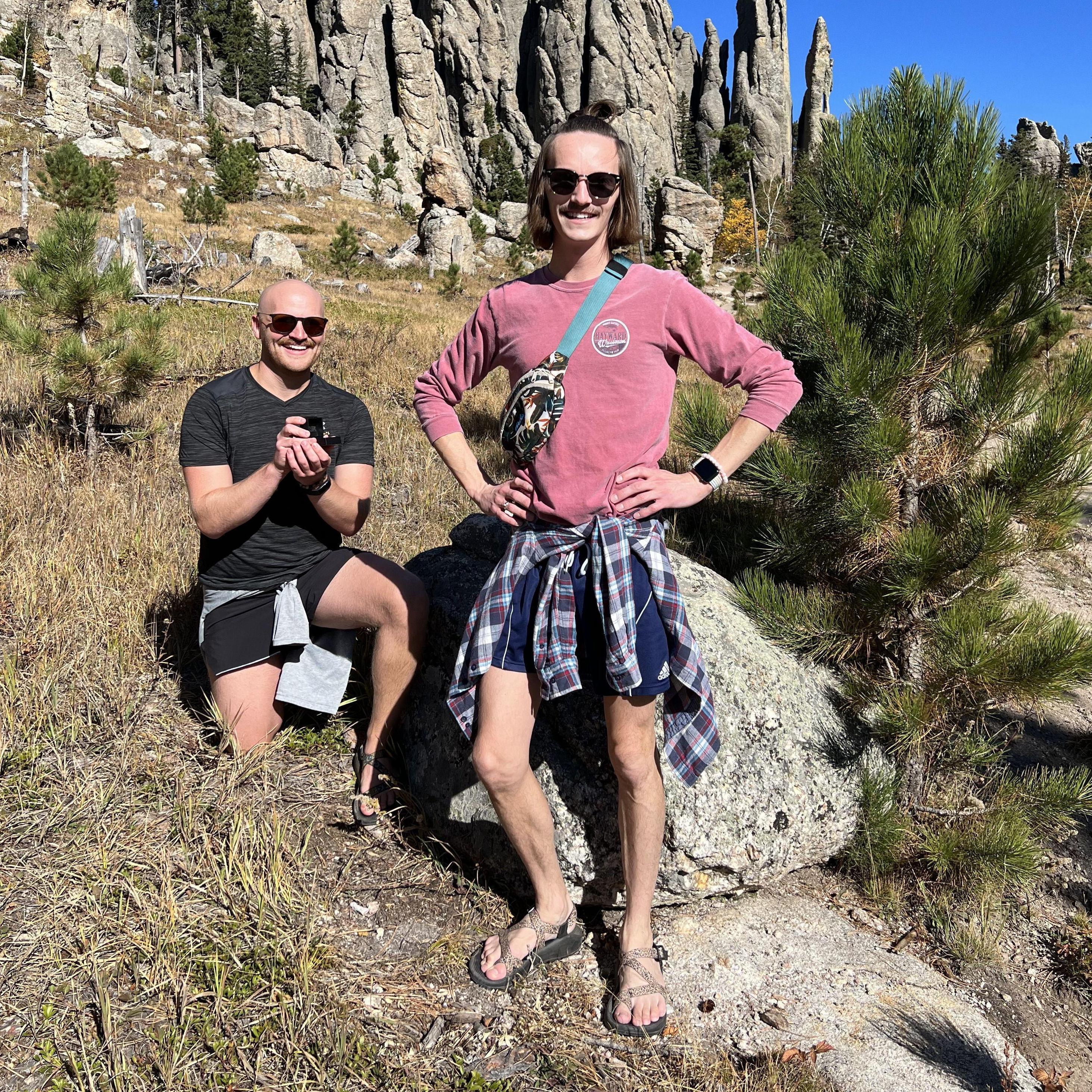 Chris got down on one knee while hiking the Cathedral Spires in Custer State Park in South Dakota. Tyler was completely surprised and overjoyed!