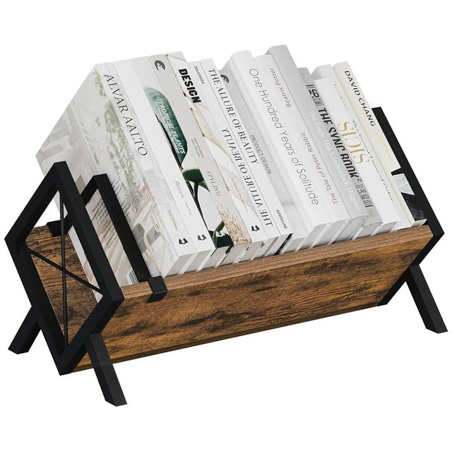 YINMIT Wood Desktop Bookshelf, Retro Tabletop Bookshelf, Desk Shelf for Top of Desk in Living Room, Home, Office, Tilting Bookcase for CDs, Magazine, Books, Home Decor