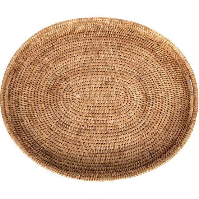 Tava Handwoven Rattan Oval Serving Tray, Natural