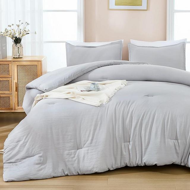 Andency Light Grey Comforter King Size - 7 Pieces Gray Bed in a Bag King Bedding Comforter Sets, Summer Plain Soft Lightweight Comforter with Fitted Sheets, Flat Sheets, Pillowcases & Shams
