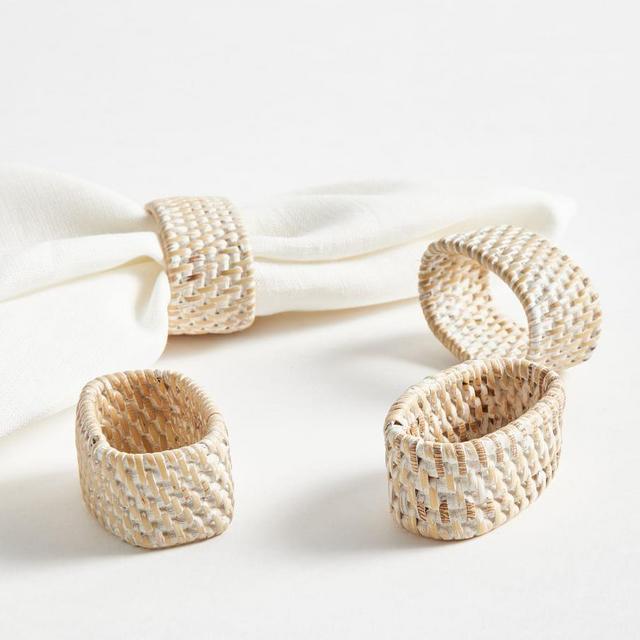 Tava Rattan Oval Napkin Rings, Set of 4 - Light Natural