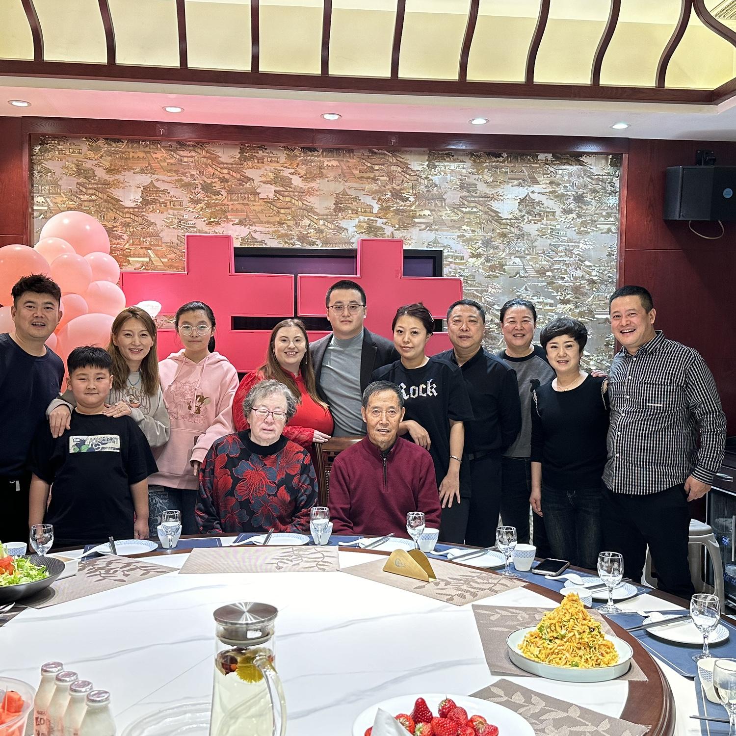 L-R: Haonan’s father’s younger brother (with his son, wife, and daughter); his paternal grandparents, his father’s older sister’s family (daughter Wanlin and husband, then her), Haonan’s parents.