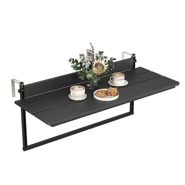 Sundale Outdoor 40" Large Folding Balcony Table for Railing, Patio HDPE Bar Adjustable Hanging Mounted Table for Baluster Garden Deck, Black
