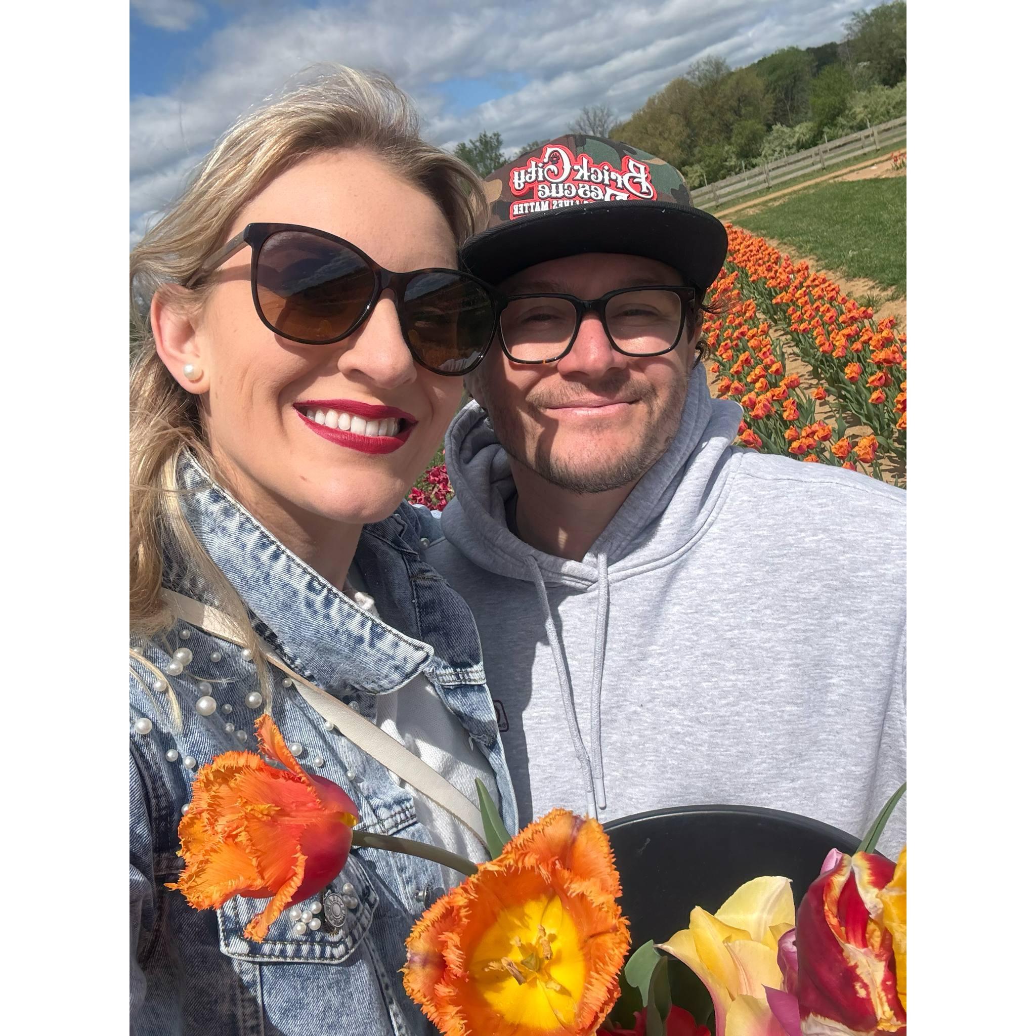 Casey knows how much Kate loves tulips, so a trip to a tulip farm in the spring was a no-brainer.
