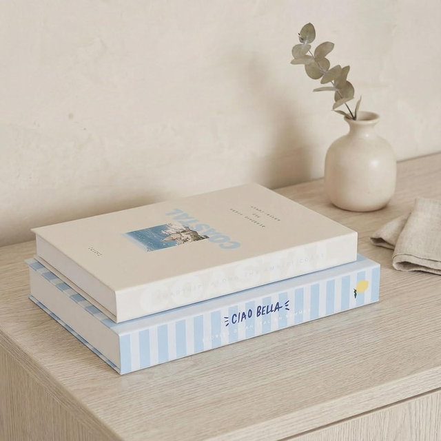 Beautiful Decorative Books - Set of 2 Boxes Enhance Your Coffee Table, Bookshelf or Mantel Shelf Decor - Aesthetic Fake/Faux Books for Modern Home Decoration, Photo Storage and as a Keepsake Box