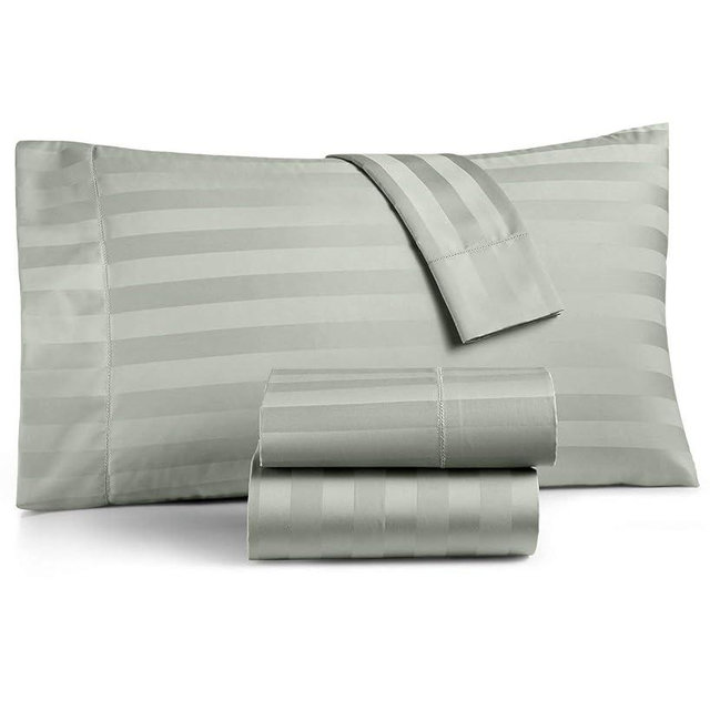 Charter Club Damask Stripe Queen 4-Pc Sheet Set, 550 Thread Count 100% Supima Cotton Glacier (Light Green)