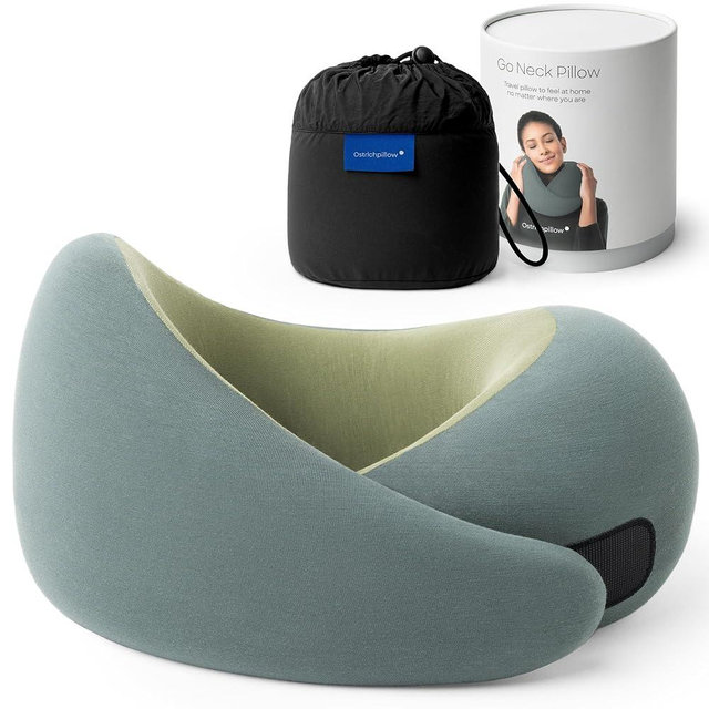 Ostrichpillow Go Neck Pillow, Travel Pillows for Airplanes, Premium Memory Foam Travel Pillow, 360º Ergonomic Design, Asymmetrical Sides, Travel Bag Included, Washable Modal Cover