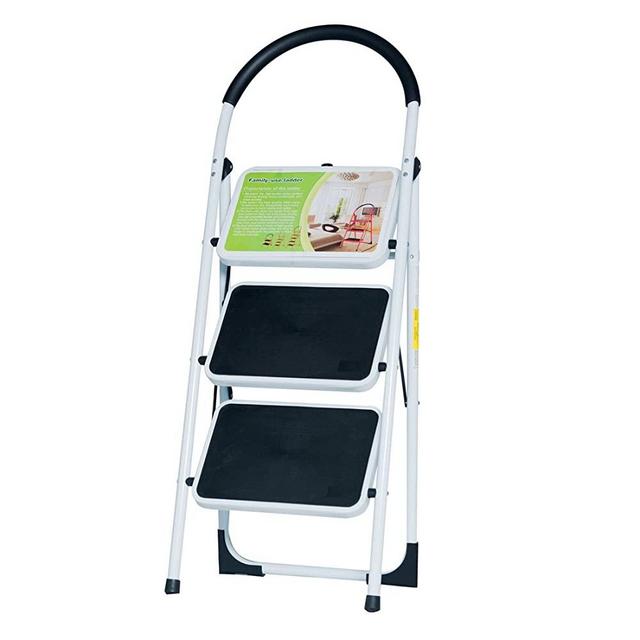 Good Life EN131 Folding 3 or 4 Step Ladder Home Depot Steel Step Ladders Lightweight 300 lb Capacity with Hand Grip Anti-Slip and Wide Pedal (3 Step)