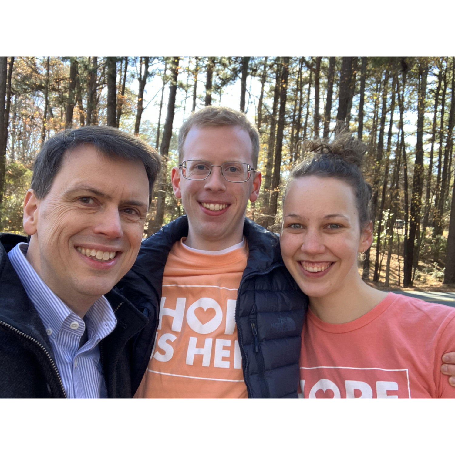 Josiah's dad came to the forest where Josiah proposed so he could be the first to congratulate us