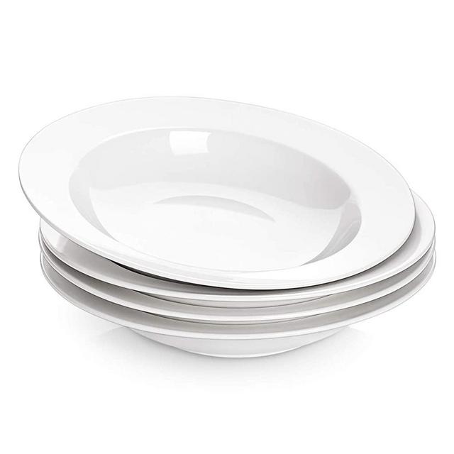 DOWAN 9.5 Inches Porcelain Soup, Pasta Bowls, 20 Ounces Wide Rim Salad Bowls, Set of 4