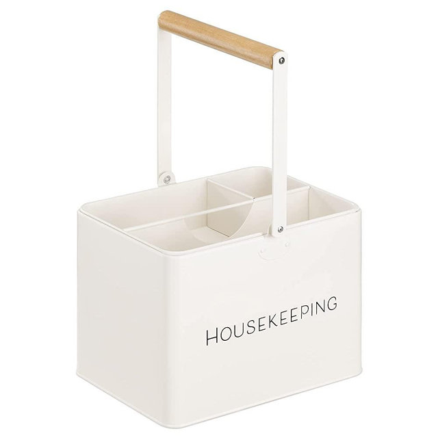 Navaris Cleaning Caddy with Handle - Metal Cleaning Product Storage Organizer Box for Housekeeping Products for Bathroom Kitchen Home - Vintage Design
