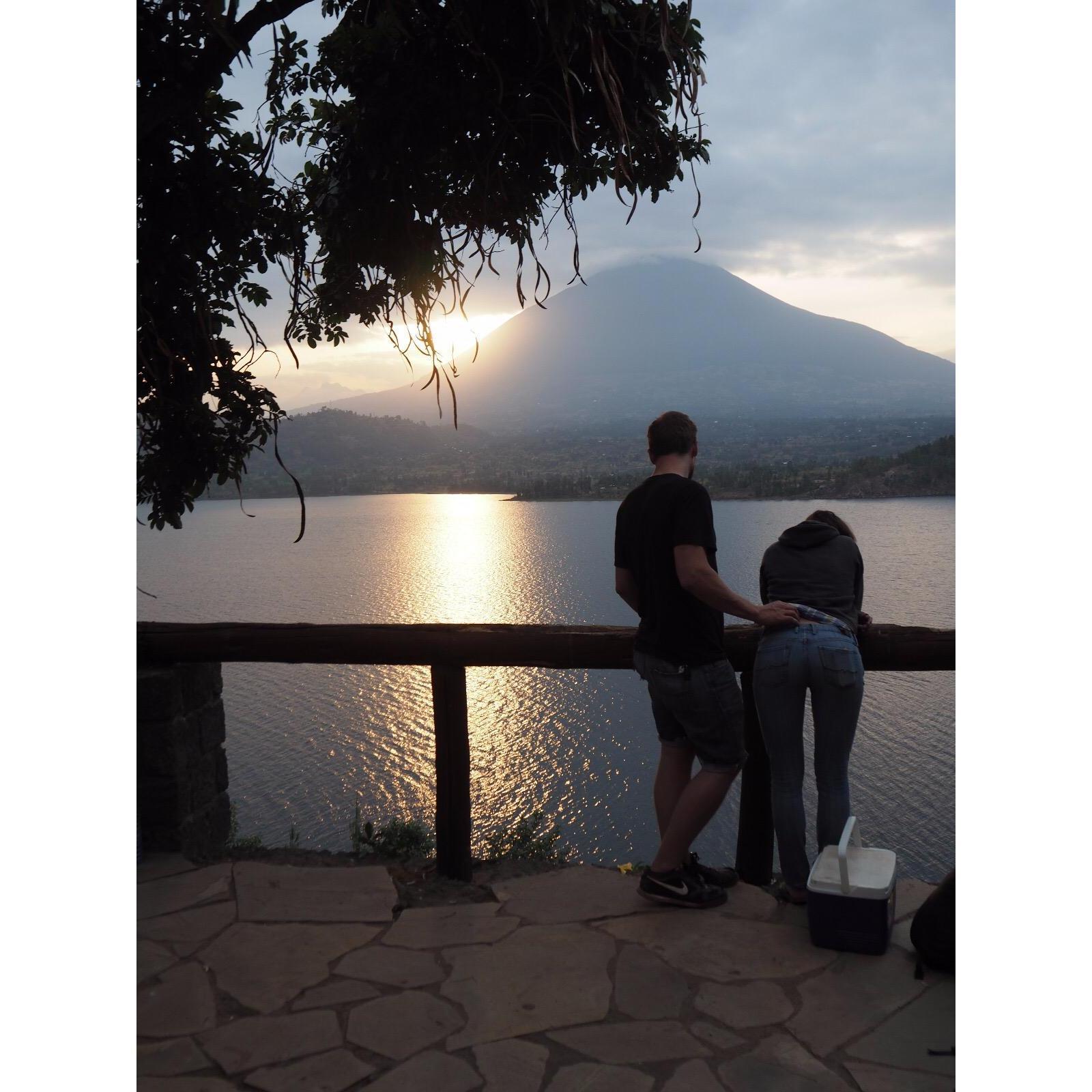 Island camping with volcano views in beautiful Rwanda.