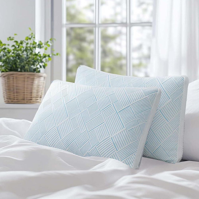 Sylvaris Shredded Memory Foam Cooling Soft Bamboo Viscose Pillows Queen Size Set of 2, Adjustable Hypoallergenic Hotel Quality Pillows for Back, Stomach and Side Sleeper, Oeko-TEX Certified