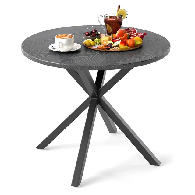 Costway 34 Inch Round Patio Bistro Table w/ Wood-Like Top & X-Shaped Legsfor Outside