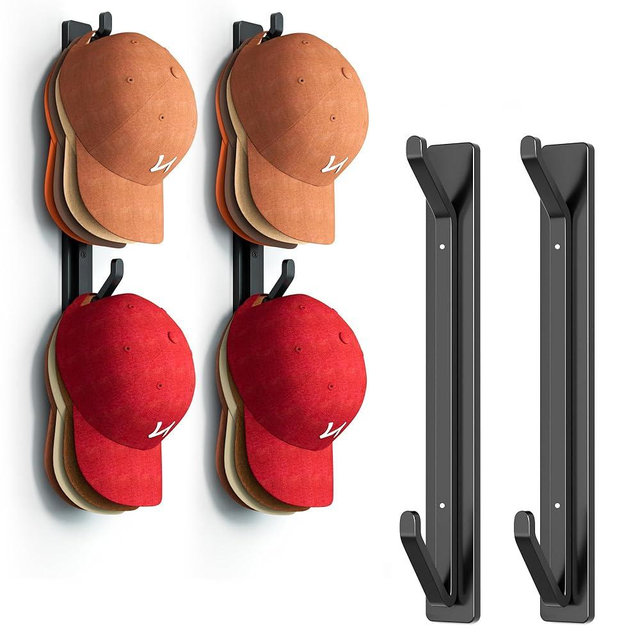 KEETDY Hat Rack for Wall Vertical Baseball Hat Storage Organizer Hold Up to 20 Snapbacks Ball Cap Storage Organizer Hooks with Strong Adhesive/Wall Drilled for Door, Bedroom, Closet, 2-Pack
