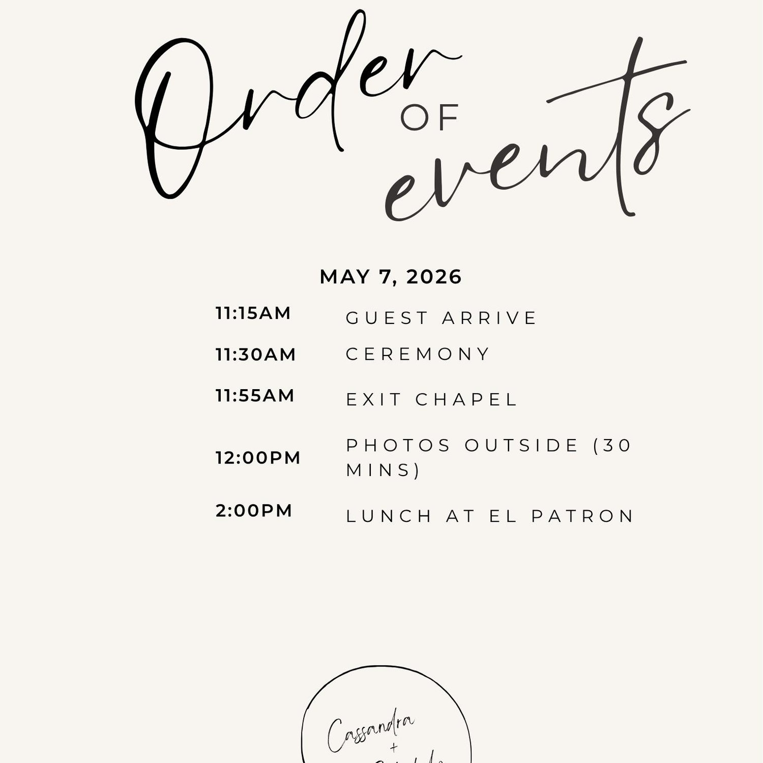 Day of Order of Events