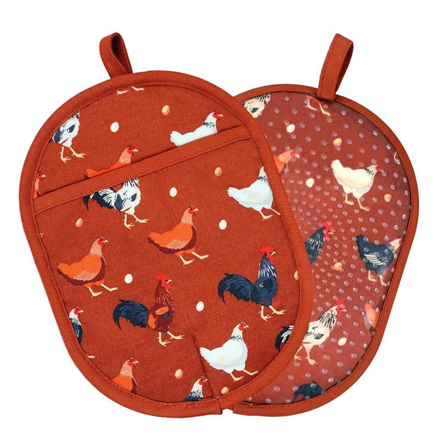 Pot Holders Set of 2 with Transparent Clear Silicone Shell and Nice Dog Flower Cotton Lining, Heat Resistant to 500 F Kitchen Oven Gloves Pot Holder for Cooking (Rooster, Potholders)