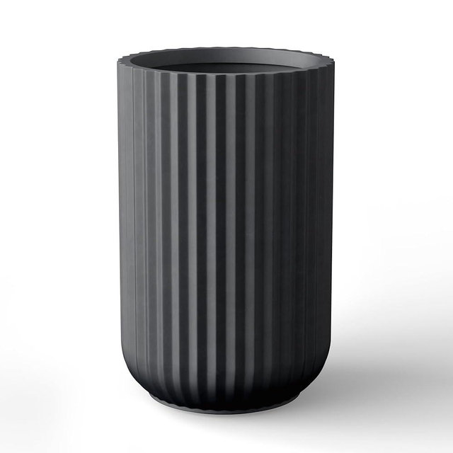 Kante Tall Fulted Planter, 17.7 Inch Tall Round Concrete Plant Pots with Drainage Hole and Rubber Plug, Modern Decor for Indoor Outdoor Plants, Flower, Black