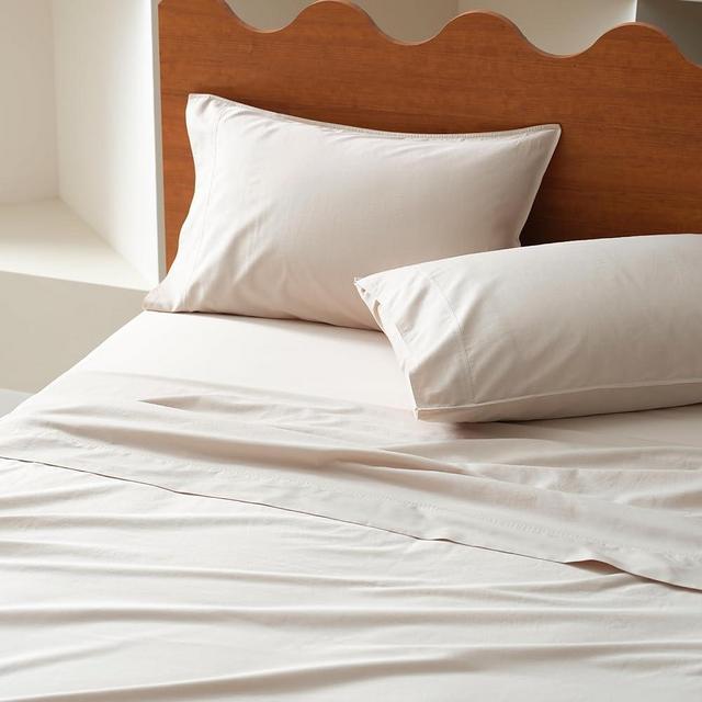 Double Stitch by Bedsure 100% Organic Cotton Sheet Set King- 300 TC Luxury Sateen Weave, GOTS Certified Long Staple Cotton, Made in India, 1 Fitted Sheet, 1 Flat Sheet, 2 Pillowcases, Oat