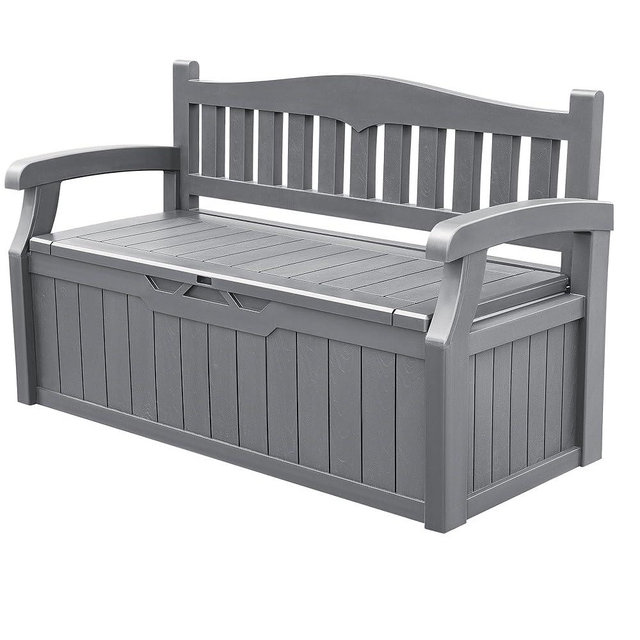 Devoko 80 Gallon Storage Bench Deck Box Lockable for Patio Furniture, Garden Decor and Outdoor Seating for Cushions, Garden Tools and Pool Supplies (Grey)