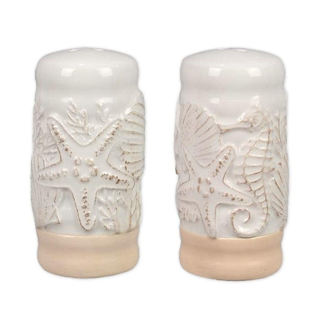 The Bridge Collection Ceramic Coastal Salt and Pepper Shakers - Seashell Beach Themed Salt and Pepper Shakers - Kitchen Tabletop Decor for Coastal, Beach Tropical Home Decor