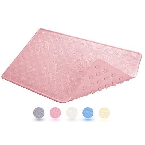 Yimobra Kids Bathtub Mat for Shower with Suction Cups, Rubber, Safety 22.4 X 14.2 Inch, Non-Slip, Soft and Comfortable, Machine Washable, Marine Life Pattern, Pink
