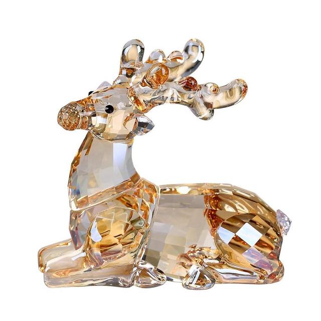 DOJOZ Crystal Deer Animals Lovely Elegant Craft Decorations for Home Ornaments Christmas Collectible Birthday Gifts Reindeer Figurines (Gold)