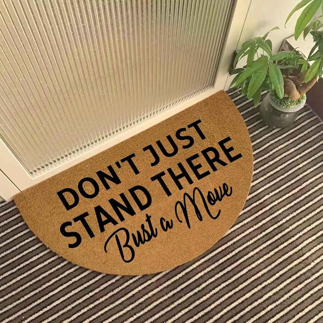 Funny Retro Welcome Mat - Don't Just Stand There, Bust a Move Half Round Doormat, 29.5" x 17" Faux Coir Entryway Rug, 0.4" Thick Non-Slip Rubber Backing, Durable Music Fans Decor
