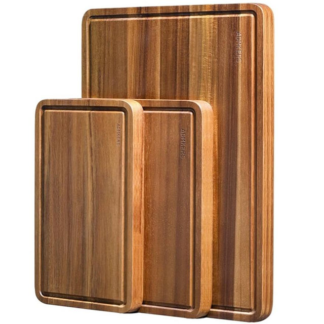 Wood Cutting Boards Set of 3 for Kitchen, Thick Chopping Board, Large Wooden Cutting Board Set with Deep Juice Groove and Handles, Wooden trays for meat, fruit and cheese (17x12, 12x10, 12x7 inch)