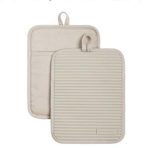 KitchenAid Ribbed Soft Silicone Pot Holder 2-Pack Set, Milkshake Tan, 7"x9"