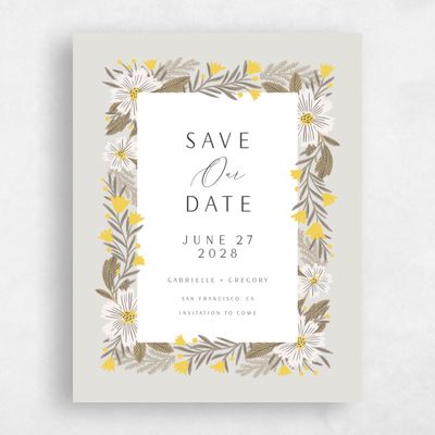 Sage Mist, Yellow Wedding Save the Date - Camrose Portrait