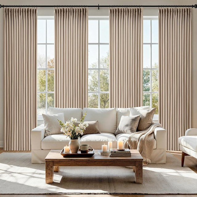 MIULEE Pinch Pleated Thick Linen Curtains 96 Inch 4 Panels Set Back Tab Memory Trained Pinch Pleat Semi Sheer Light Filtering Privacy Curtain Let Light in Window Drapes for Living Room Bedroom Taupe