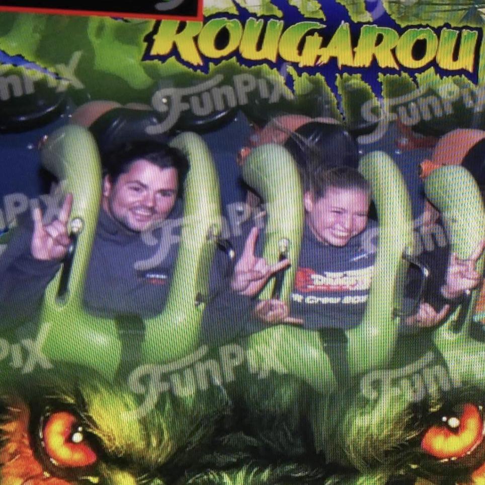 On the last day of the 2016 season. We were both working Rougarou and caught a ride on the last train of the night.
