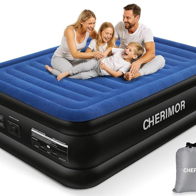 CHERIMOR Queen Air Mattress with Built in Pump, 18" Raised Comfort, Multi-Layer Leakproof, Heavy-Duty Support Blow Up Mattress, 800lbs High Capacity, 3 Min Inflation for Home Camping Guests