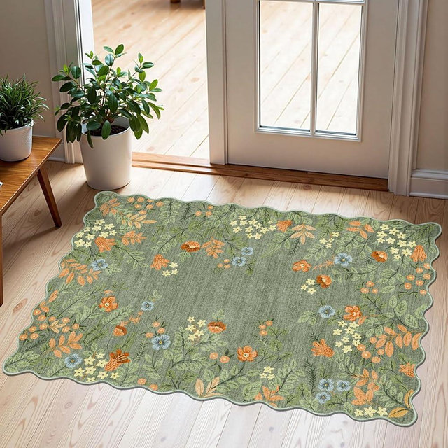 Othilic Front Door Mat Outside Entrance - 2x3 Spring Green Sage Floral Non-Slip Washable Doormat Indoor Outdoor Mat Boho Vintage Entry Rug Small Throw Rugs for Entryway Kitchen Front Porch Decor