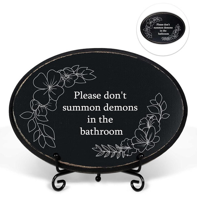 Gothic Wooden Sign Please Do Not Summon Demons in the Bathroom, Funny Humor Goth Home Decor, Dark Black Wall Art Hanging Plaque Decoration Gifts, Front Door Decor for Bathroom Bedroom Kitchen-3