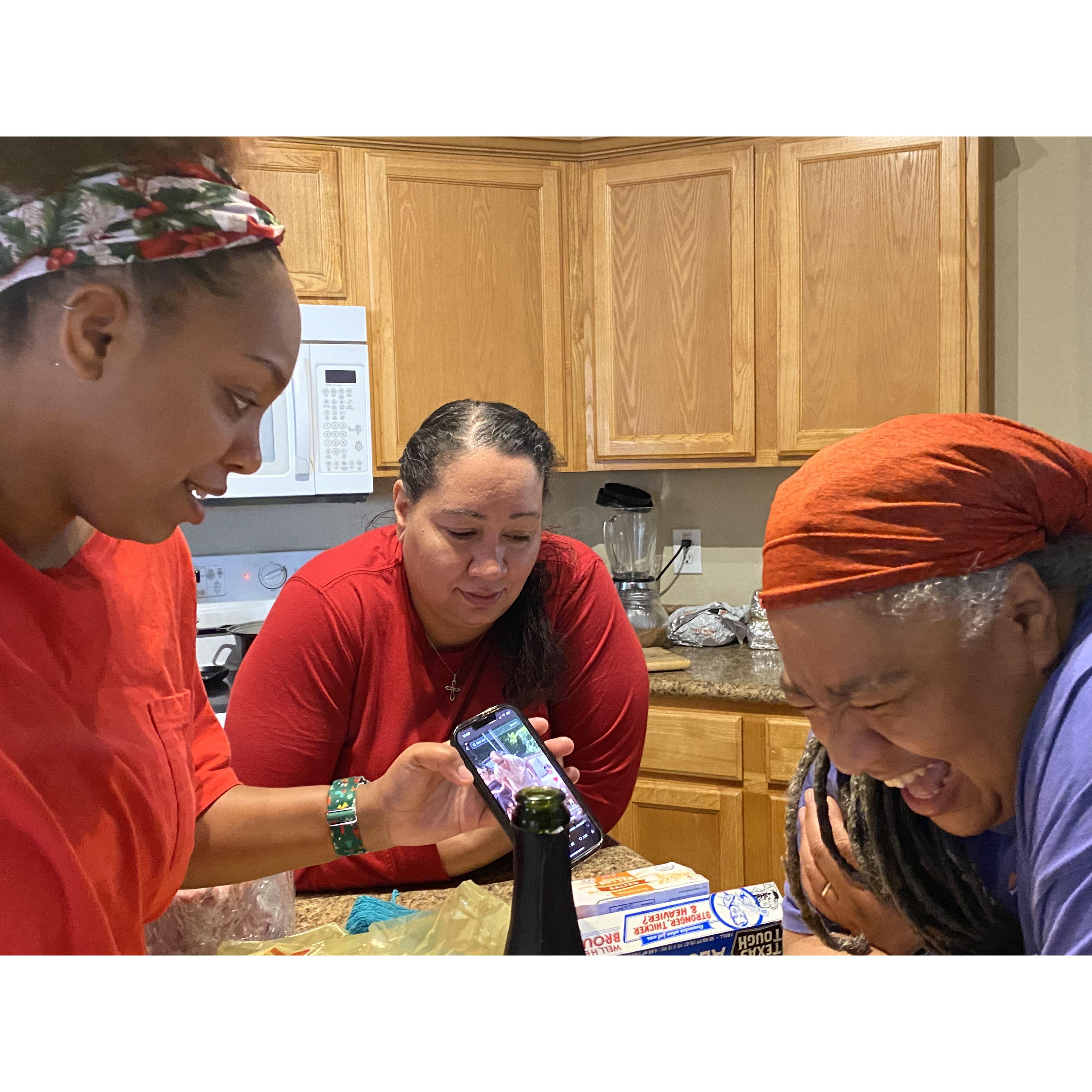 Christmas Shenanigans! Kayla showing Auntie Pier a video of somebody being pranked that Stevie Wonder is dead