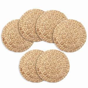 YANGQIHOME Natural Hand-Woven Water Hyacinth Placemats, Weave Round Place mats, Braided Straw Table Mats (11.8 inch, Set of 6)