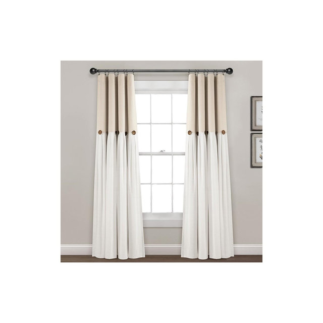 Lush Décor Linen Button 100% Lined Blackout Window Curtain Panel Linen Single 40X84