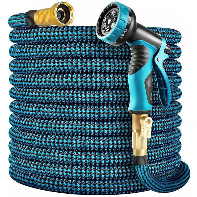 100 FT Expandable Garden Hose, 2025 New No Kink Water Hose 100ft, 10 Pattern Nozzle, Leakproof Solid Brass Fittings, Extra Strong Outer Fabric, Durable 3-Layer Latex Core, Ultra Lightweight, No Tangle