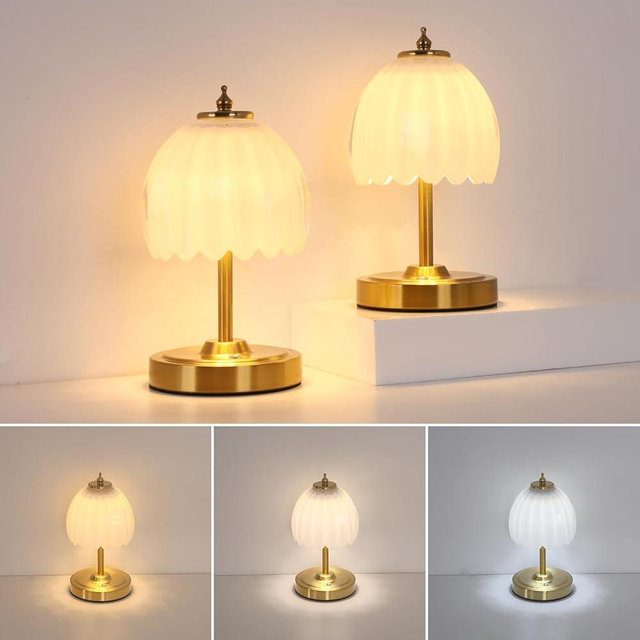Shenmoyl Set of 2 Tulip Table Lamp with 5200mAh Battery & Touch Control, Cordless Small Table Lamp with 3 Colors, Rechargeable Battery Operated Table Lamps for Nightstand, Bedroom (White Tulip)
