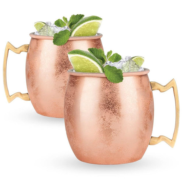 True Moscow Mule Mug, Stainless Steel, Copper Cups for Moscow Mules, Copper Bar Cart Accessories, 16 oz, Set of 2