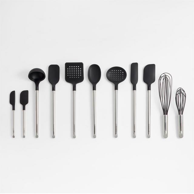 Crate & Barrel Black Silicone and Stainless Steel Utensils, Set of 11