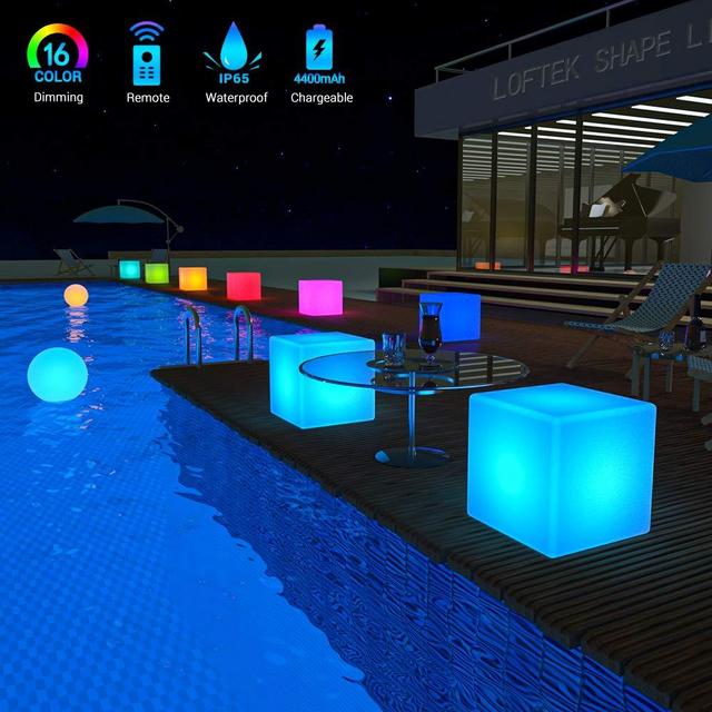 LOFTEK LED Light Cube: 20-inch RGB Cube Seats Colors Changing Bar Chairs&Tables, UL Listed Adapter, 4400mAh Capacity, Perfect for Sensory Education & Party Decoration