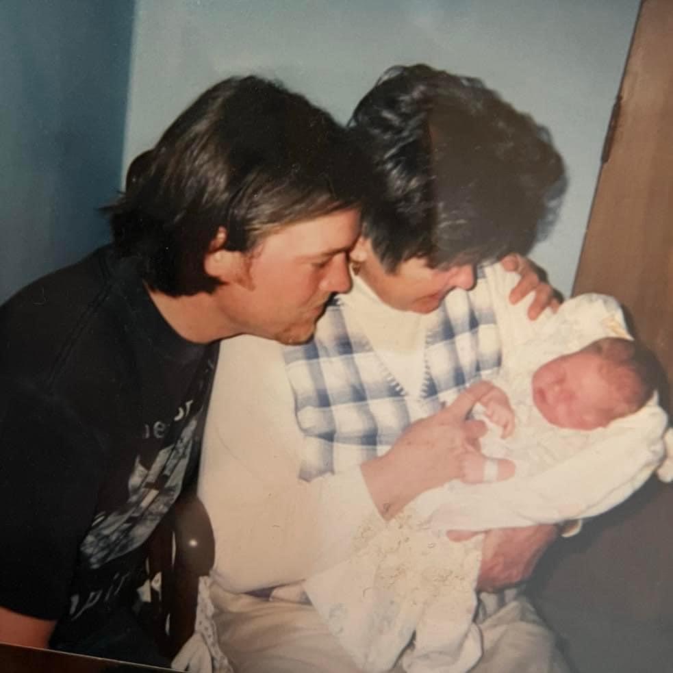 A photo of Rebecca the day she was born with her father Bill & Grandmother Elizabeth