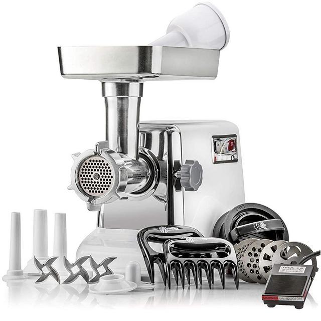 STX Turboforce 3000 Heavy Duty 5-In-1 Powerful Size #12 Electric Meat Grinder with Foot Pedal • Sausage Stuffer • Kubbe Maker • Burger/Slider Maker • 2 Meat Claws • 3 S/S Blades • 4 Grinding Plates