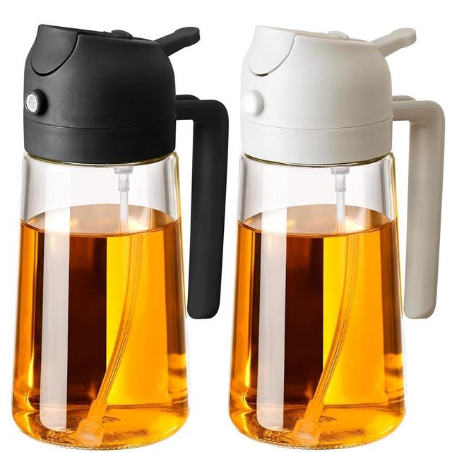 SWEET VIEW 2PCS Oil Sprayer for Cooking, 16oz/470ml 2 In 1 Glass Olive Oil Sprayr & pourer for Kitchen, Air Fryer, Cooking, Salad, BBQ (Black,White)