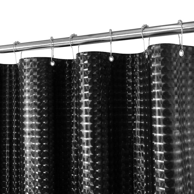 Barossa Design Black Shower Curtain Liner 72" x 72" for Bathroom - Waterproof Standard Size PEVA Shower Liner with 3 Magnets, Lightweight, Metal Grommets - Dimensional Black, 72x72
